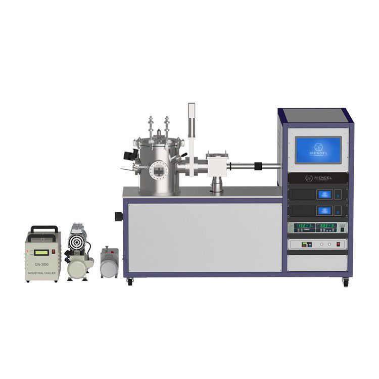 Double target magnetron sputtering coater with transition chamber